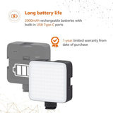 Camera Video Light with Clip and 3 Cold Shoe Connectors | Dimmable and Rechargeable Battery | Beads|