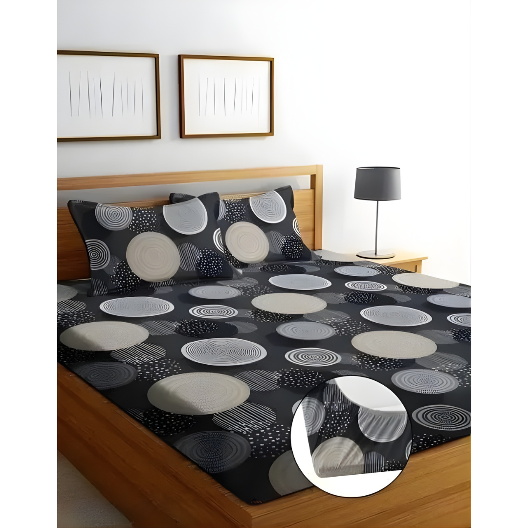 Super Soft Glace Cotton All Round Elastic Fitted Double Bed Bedsheet with 2 Pillow Covers-72x78x8