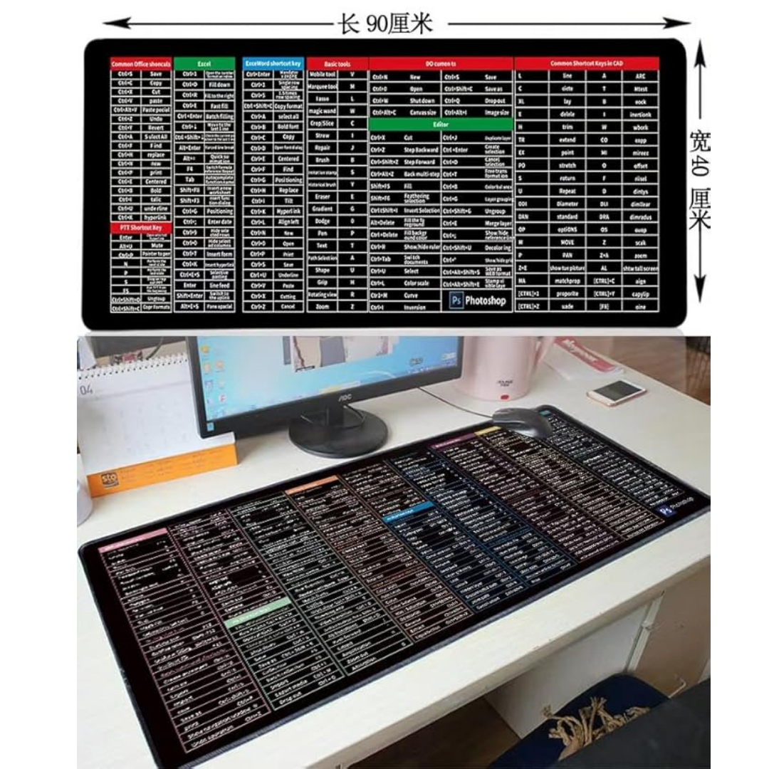 Quick Key Super Large Anti-Slip Keyboard Pad - with Excel Shortcut Mouse Pad Non-Slip