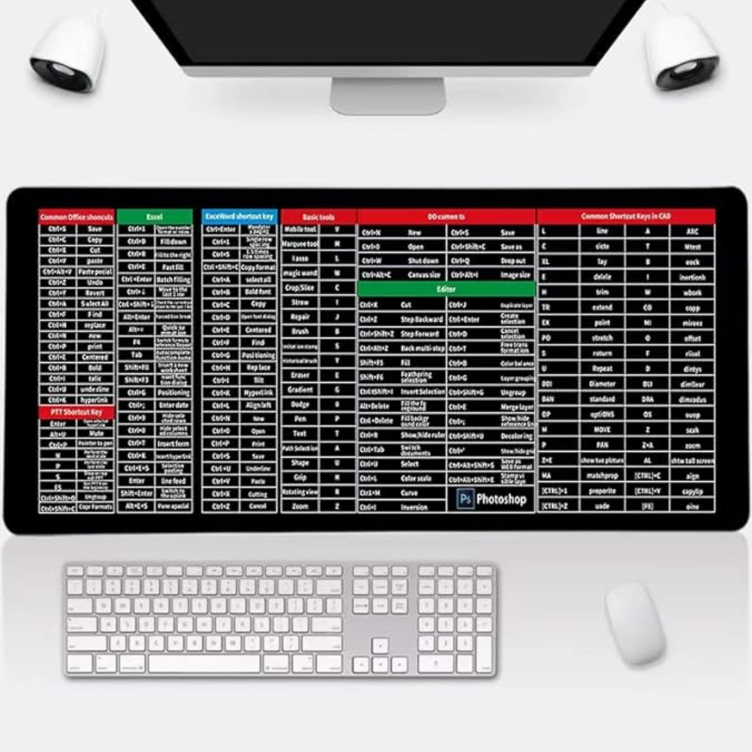 Quick Key Super Large Anti-Slip Keyboard Pad - with Excel Shortcut Mouse Pad Non-Slip